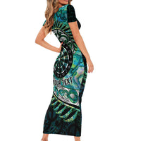 New Zealand Darts Personalised Family Matching Short Sleeve Bodycon Dress and Hawaiian Shirt Aotearoa Silver Fern Green Papua Shell Spirit LT9 - Polynesian Pride