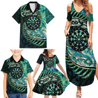 New Zealand Darts Personalised Family Matching Summer Maxi Dress and Hawaiian Shirt Aotearoa Silver Fern Green Papua Shell Spirit LT9 - Polynesian Pride
