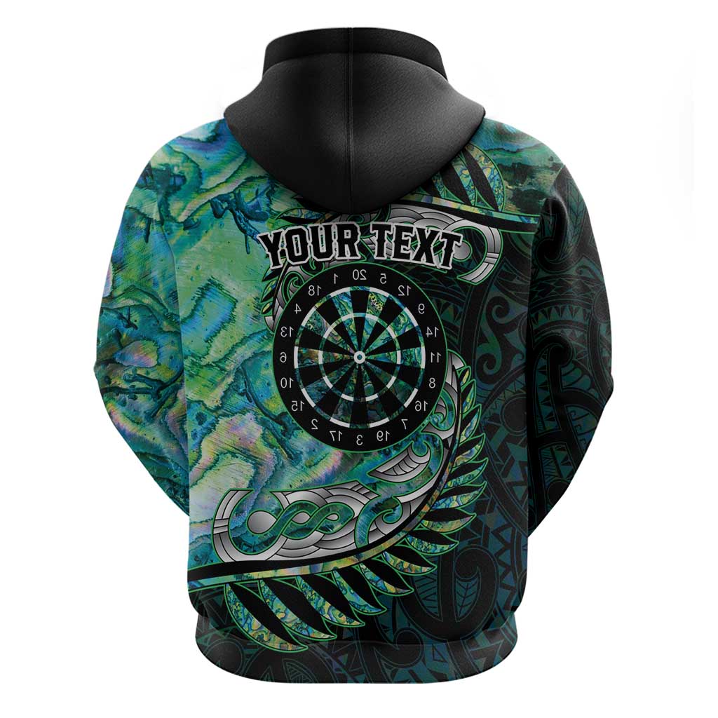 New Zealand Darts Personalised Hoodie Aotearoa Silver Fern Green Papua Shell Spirit LT9 - Polynesian Pride