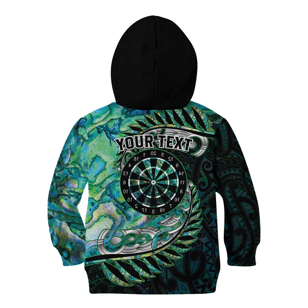 New Zealand Darts Personalised Kid Hoodie Aotearoa Silver Fern Green Papua Shell Spirit LT9 - Polynesian Pride