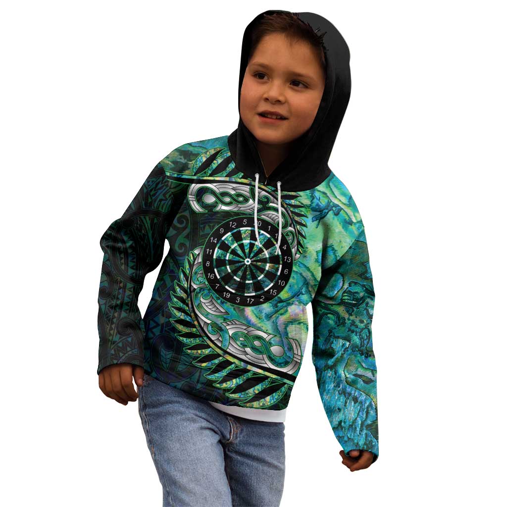 New Zealand Darts Personalised Kid Hoodie Aotearoa Silver Fern Green Papua Shell Spirit LT9 - Polynesian Pride