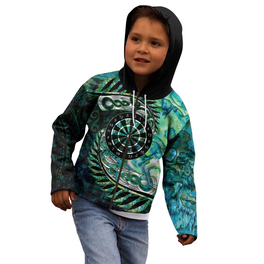 New Zealand Darts Personalised Kid Hoodie Aotearoa Silver Fern Green Papua Shell Spirit LT9 - Polynesian Pride
