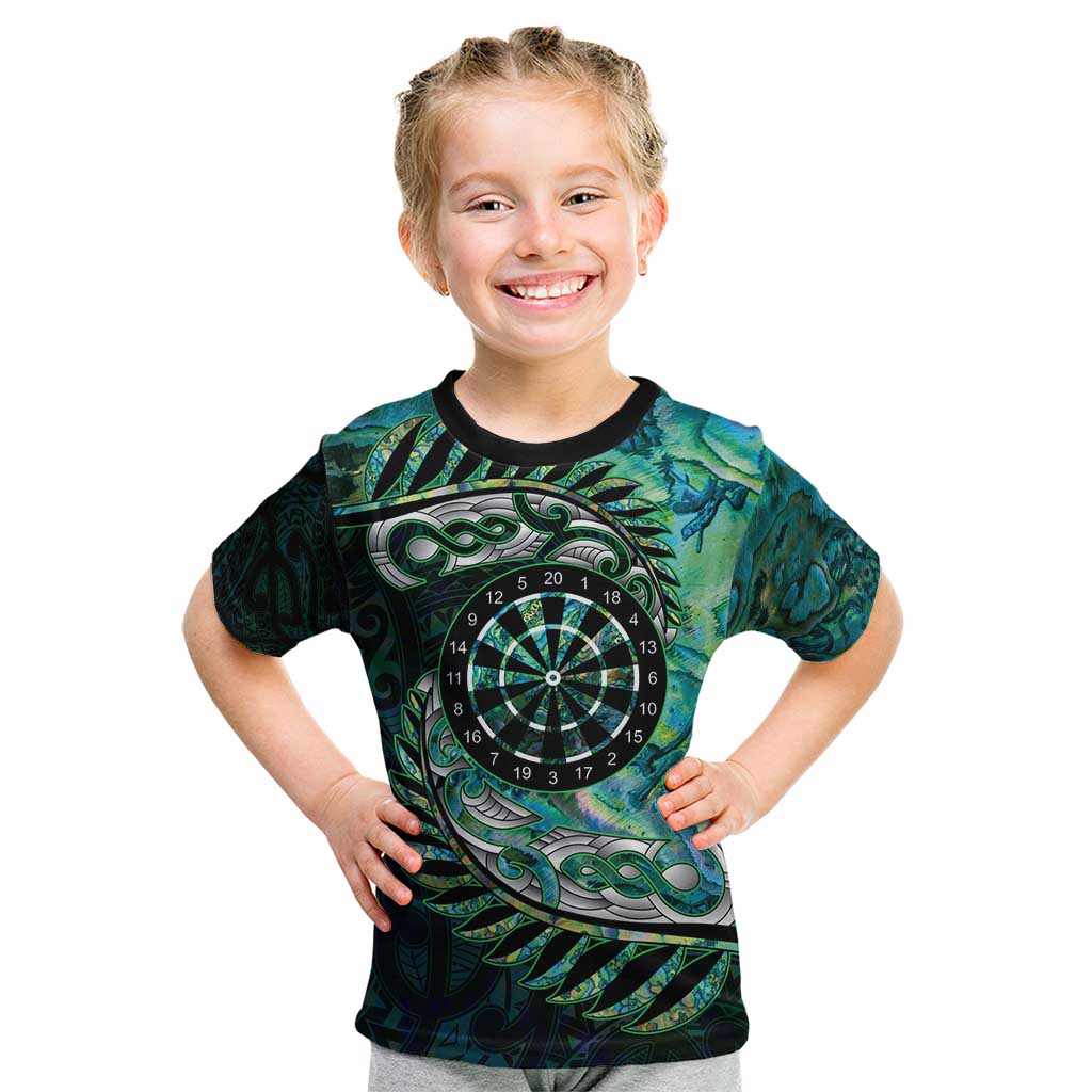 New Zealand Darts Personalised Kid T Shirt Aotearoa Silver Fern Green Papua Shell Spirit LT9 Green - Polynesian Pride