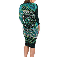 New Zealand Darts Personalised Long Sleeve Bodycon Dress Aotearoa Silver Fern Green Papua Shell Spirit LT9 - Polynesian Pride