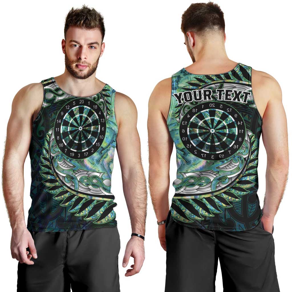 New Zealand Darts Personalised Men Tank Top Aotearoa Silver Fern Green Papua Shell Spirit