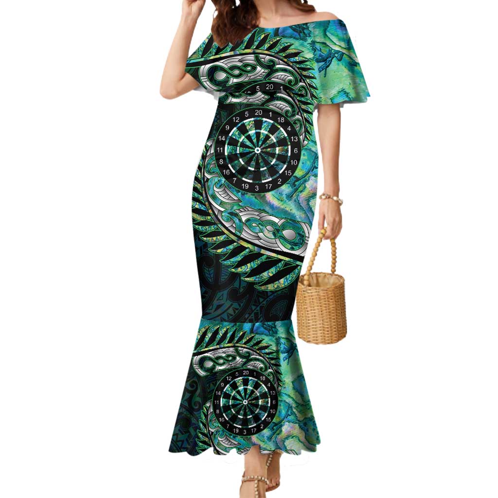 New Zealand Darts Personalised Mermaid Dress Aotearoa Silver Fern Green Papua Shell Spirit LT9 Women Green - Polynesian Pride