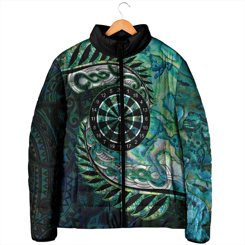 New Zealand Darts Personalised Padded Jacket Aotearoa Silver Fern Green Papua Shell Spirit - Polynesian Pride