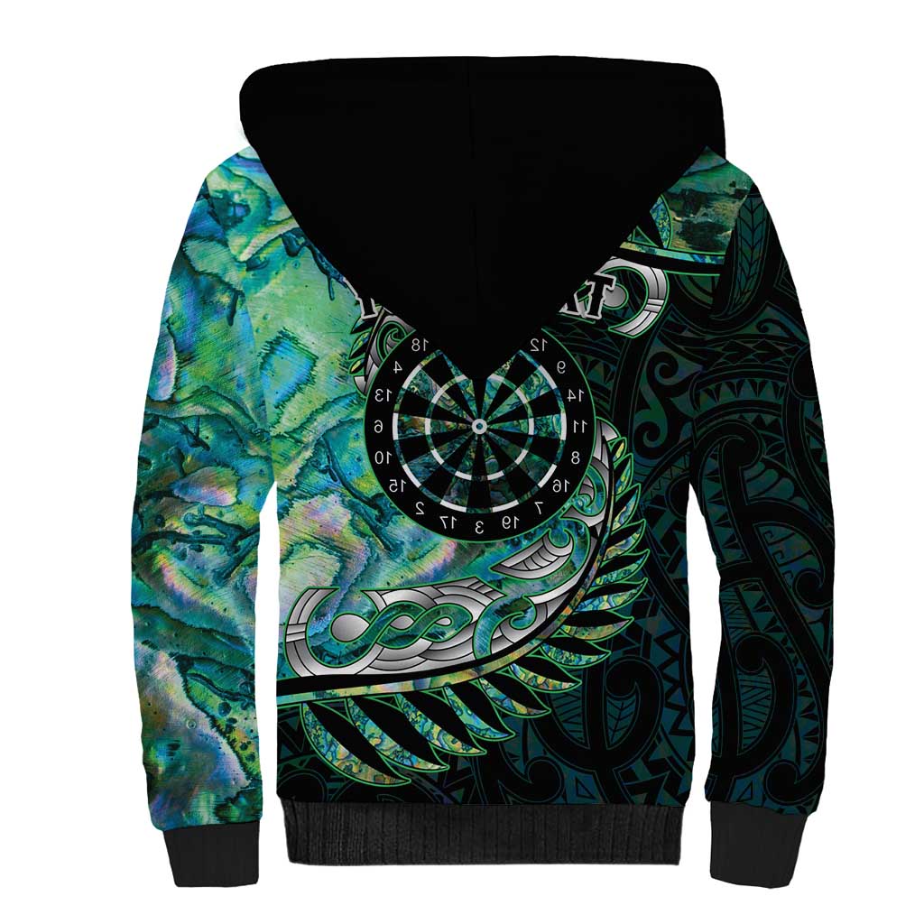 New Zealand Darts Personalised Sherpa Hoodie Aotearoa Silver Fern Green Papua Shell Spirit LT9 - Polynesian Pride