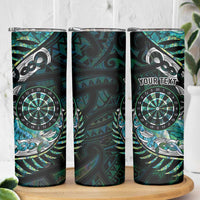 New Zealand Darts Personalised Skinny Tumbler Aotearoa Silver Fern Green Papua Shell Spirit LT9 - Polynesian Pride