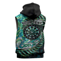 New Zealand Darts Personalised Sleeveless Hoodie Aotearoa Silver Fern Green Papua Shell Spirit LT9 - Polynesian Pride