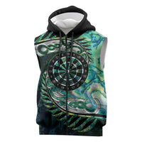 New Zealand Darts Personalised Sleeveless Zip Hoodie Aotearoa Silver Fern Green Papua Shell Spirit LT9 Green - Polynesian Pride