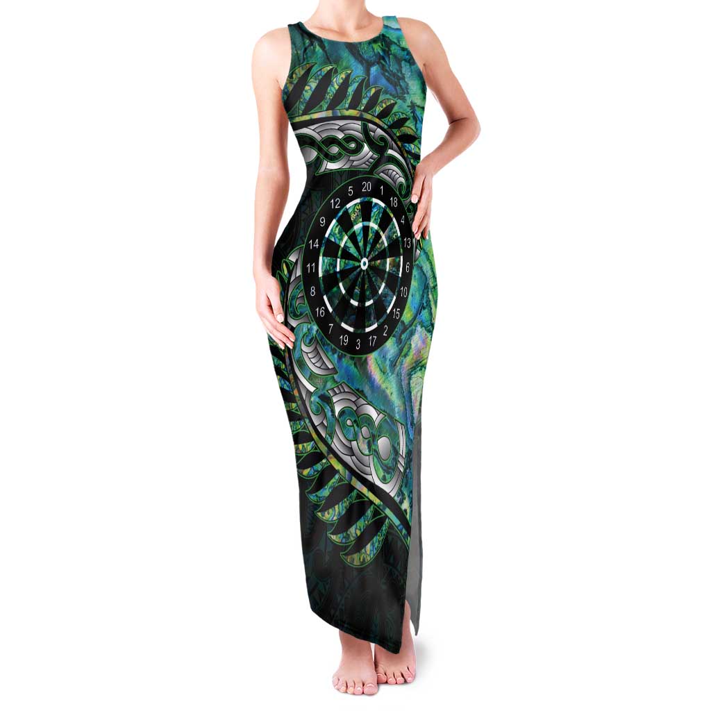 New Zealand Darts Personalised Tank Maxi Dress Aotearoa Silver Fern Green Papua Shell Spirit LT9 Women Green - Polynesian Pride
