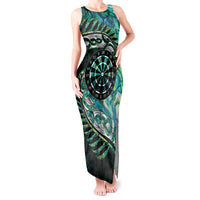 New Zealand Darts Personalised Tank Maxi Dress Aotearoa Silver Fern Green Papua Shell Spirit LT9 Women Green - Polynesian Pride