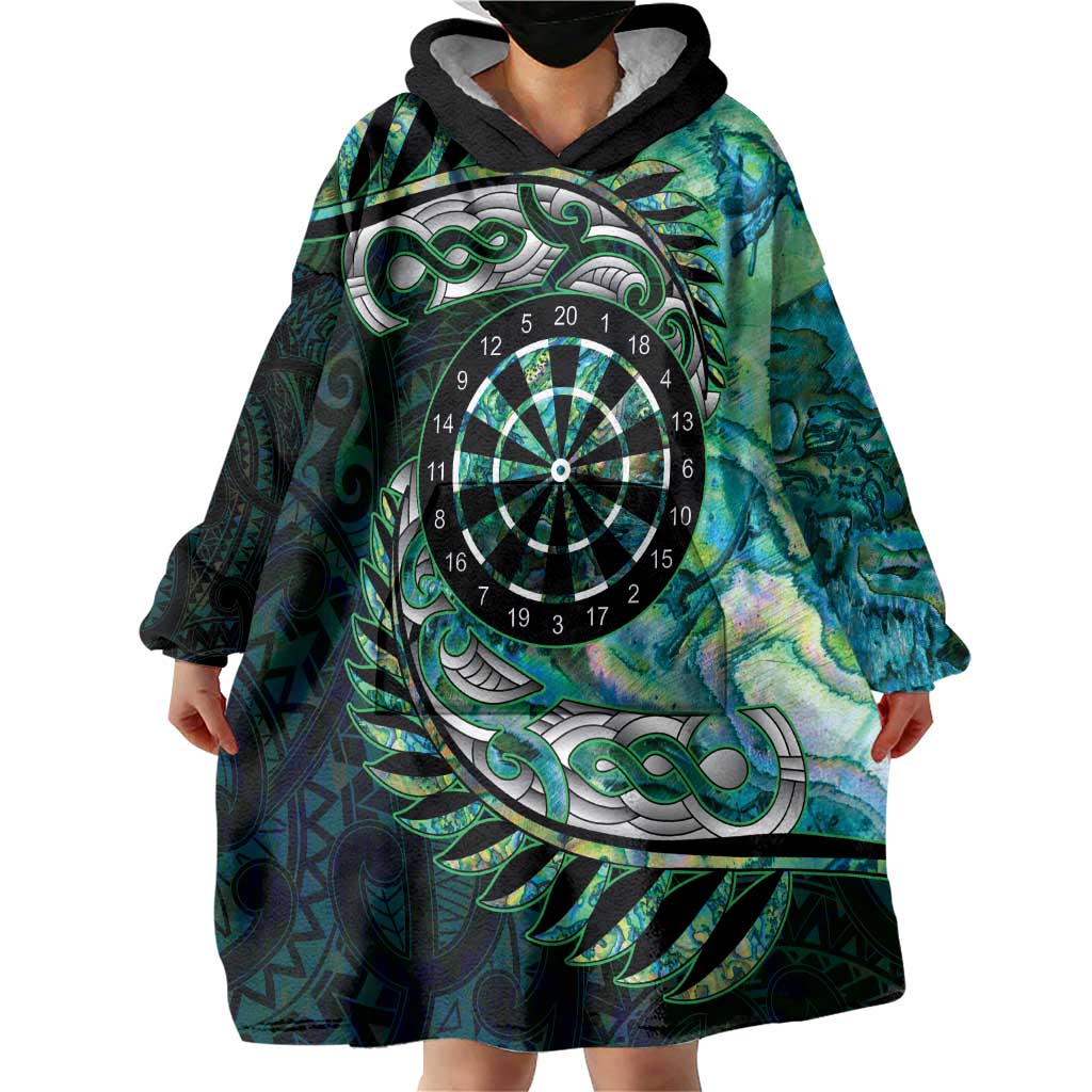 New Zealand Darts Personalised Wearable Blanket Hoodie Aotearoa Silver Fern Green Papua Shell Spirit LT9 - Polynesian Pride