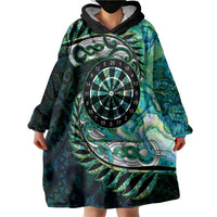 New Zealand Darts Personalised Wearable Blanket Hoodie Aotearoa Silver Fern Green Papua Shell Spirit LT9 - Polynesian Pride