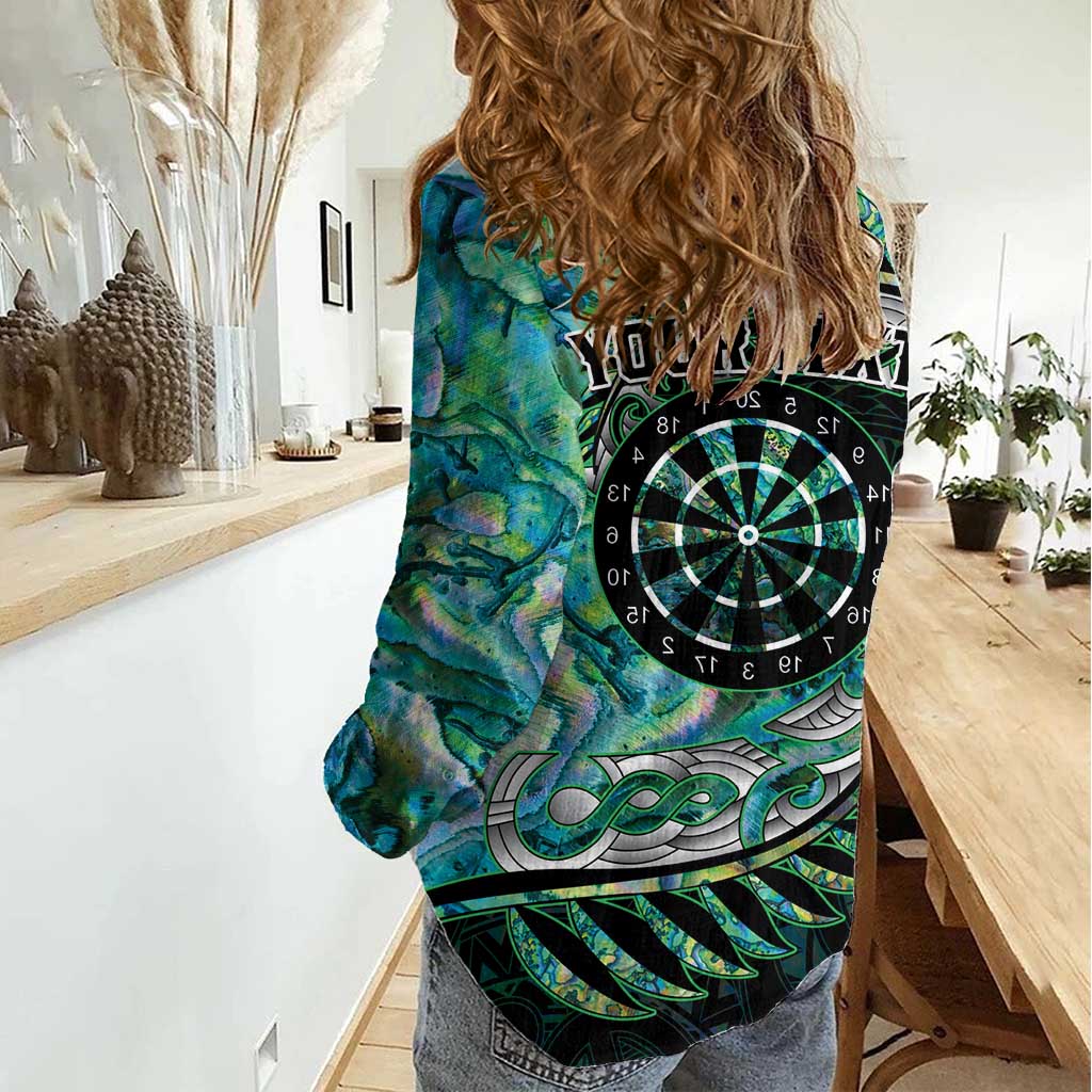 New Zealand Darts Personalised Women Casual Shirt Aotearoa Silver Fern Green Papua Shell Spirit LT9 - Polynesian Pride
