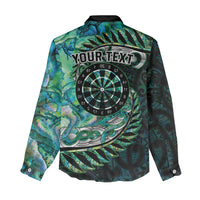 New Zealand Darts Personalised Women Casual Shirt Aotearoa Silver Fern Green Papua Shell Spirit LT9 - Polynesian Pride
