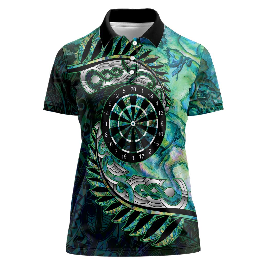 New Zealand Darts Personalised Women Polo Shirt Aotearoa Silver Fern Green Papua Shell Spirit LT9 Female Green - Polynesian Pride