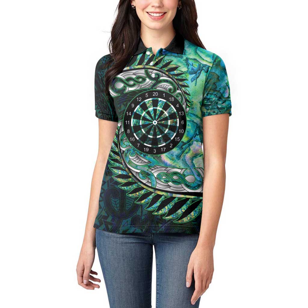 New Zealand Darts Personalised Women Polo Shirt Aotearoa Silver Fern Green Papua Shell Spirit LT9 - Polynesian Pride