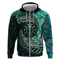 New Zealand Darts Personalised Zip Hoodie Aotearoa Silver Fern Green Papua Shell Spirit LT9 Zip Hoodie Green - Polynesian Pride