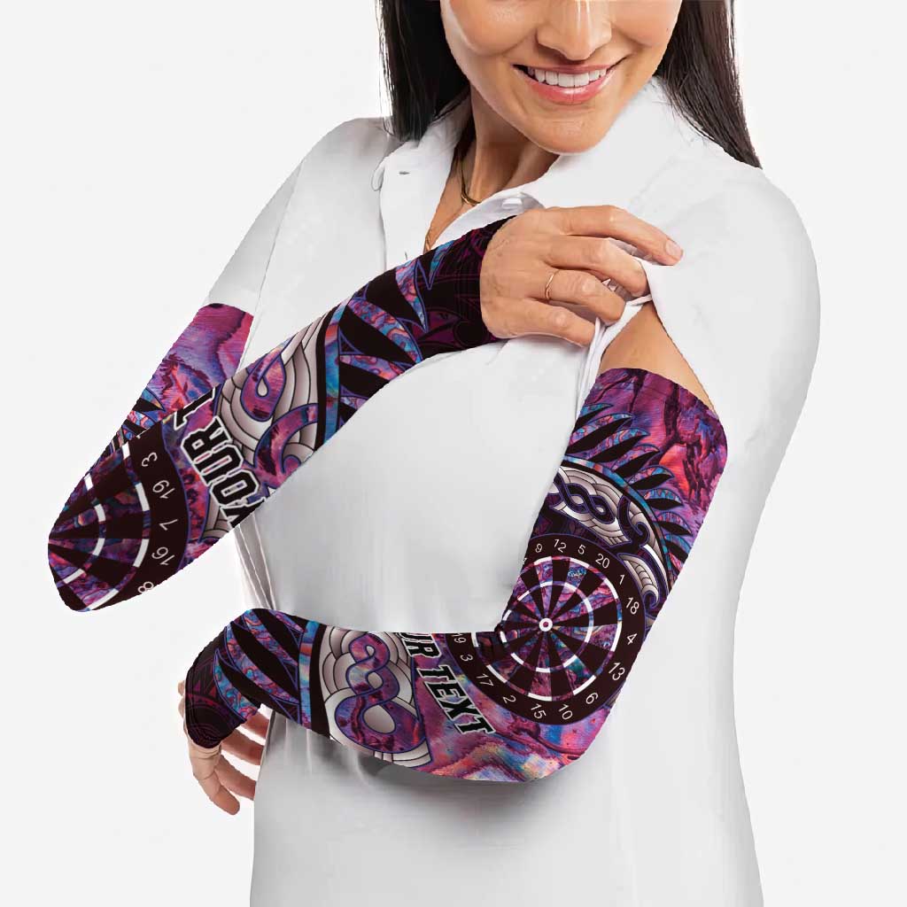 New Zealand Darts Personalised Arm Sleeves Aotearoa Silver Fern Pink Papua Shell Spirit - Polynesian Pride
