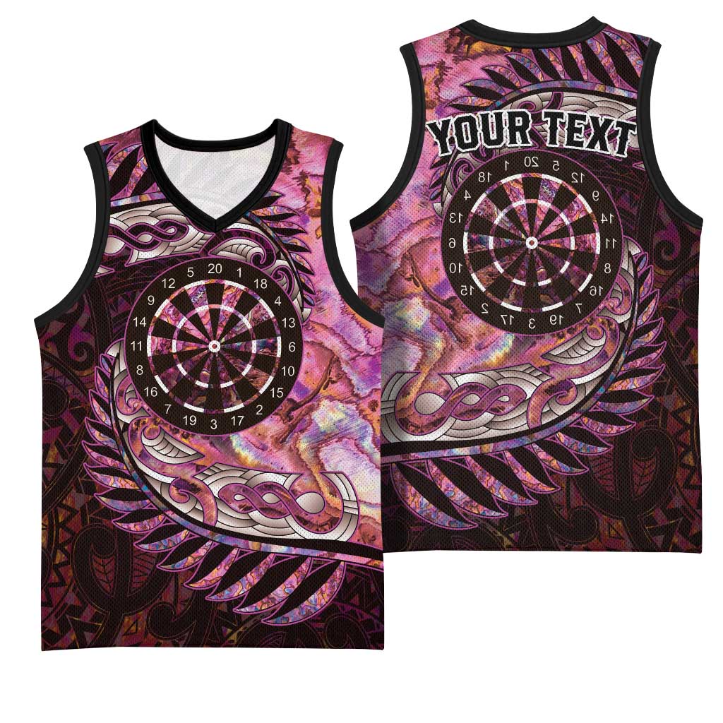 New Zealand Darts Personalised Basketball Jersey Aotearoa Silver Fern Pink Papua Shell Spirit LT9 - Polynesian Pride