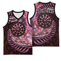 New Zealand Darts Personalised Basketball Jersey Aotearoa Silver Fern Pink Papua Shell Spirit LT9 - Polynesian Pride