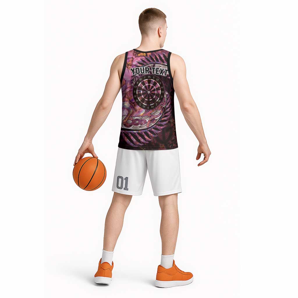 New Zealand Darts Personalised Basketball Jersey Aotearoa Silver Fern Pink Papua Shell Spirit LT9 - Polynesian Pride