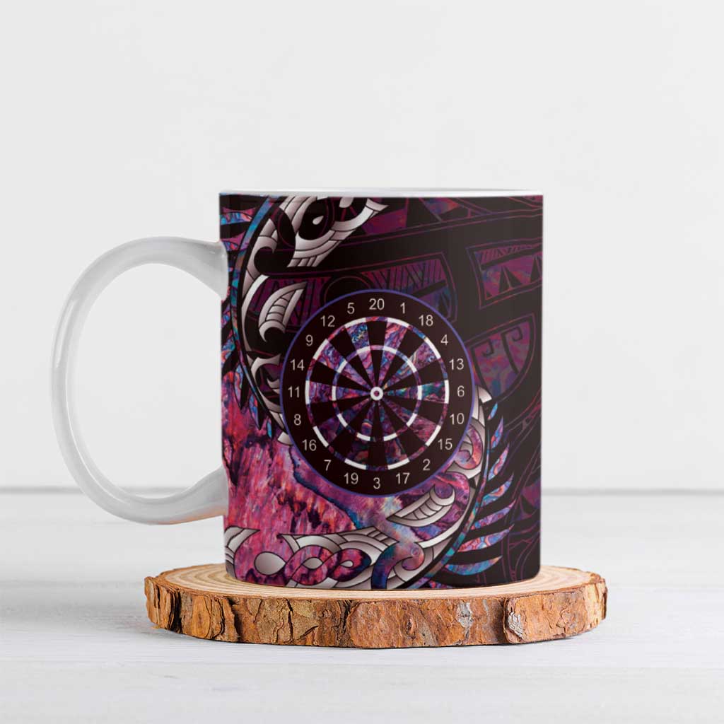 New Zealand Darts Personalised Ceramic Mug Aotearoa Silver Fern Pink Papua Shell Spirit - Polynesian Pride