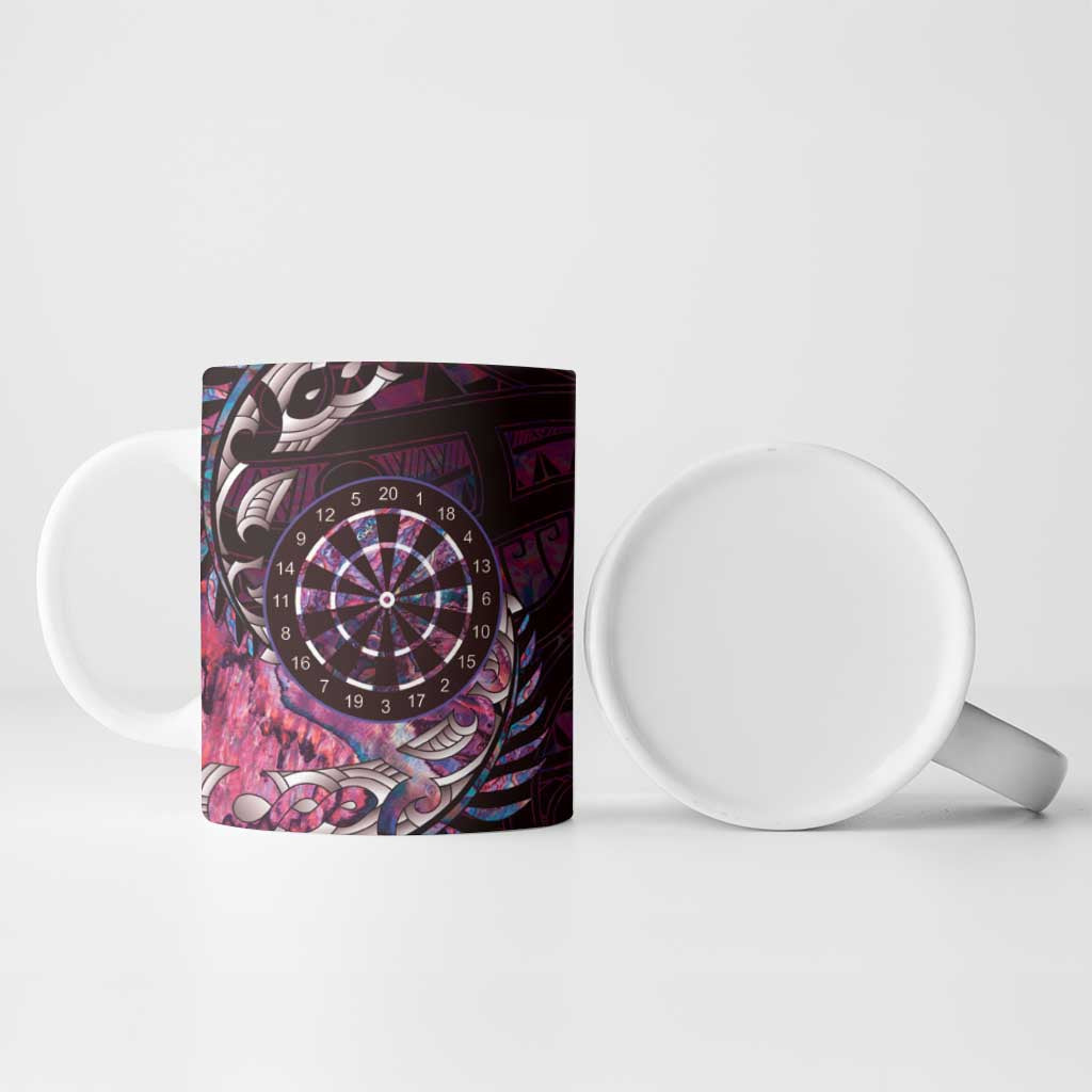 New Zealand Darts Personalised Ceramic Mug Aotearoa Silver Fern Pink Papua Shell Spirit - Polynesian Pride