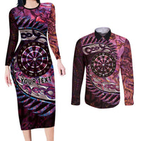 New Zealand Darts Personalised Couples Matching Long Sleeve Bodycon Dress and Long Sleeve Button Shirt Aotearoa Silver Fern Pink Papua Shell Spirit LT9 Pink - Polynesian Pride