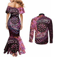 New Zealand Darts Personalised Couples Matching Mermaid Dress and Long Sleeve Button Shirt Aotearoa Silver Fern Pink Papua Shell Spirit LT9 - Polynesian Pride