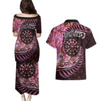 New Zealand Darts Personalised Couples Matching Puletasi and Hawaiian Shirt Aotearoa Silver Fern Pink Papua Shell Spirit LT9 - Polynesian Pride