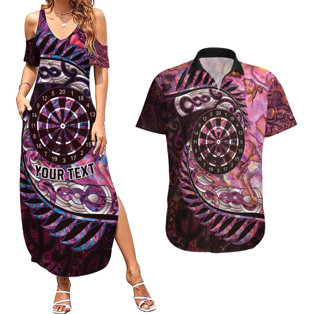 New Zealand Darts Personalised Couples Matching Summer Maxi Dress and Hawaiian Shirt Aotearoa Silver Fern Pink Papua Shell Spirit LT9 Pink - Polynesian Pride