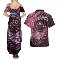 New Zealand Darts Personalised Couples Matching Summer Maxi Dress and Hawaiian Shirt Aotearoa Silver Fern Pink Papua Shell Spirit LT9 - Polynesian Pride