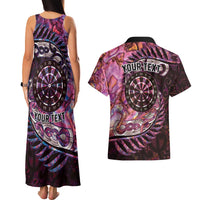 New Zealand Darts Personalised Couples Matching Tank Maxi Dress and Hawaiian Shirt Aotearoa Silver Fern Pink Papua Shell Spirit LT9 - Polynesian Pride