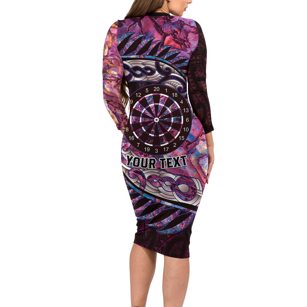 New Zealand Darts Personalised Family Matching Long Sleeve Bodycon Dress and Hawaiian Shirt Aotearoa Silver Fern Pink Papua Shell Spirit LT9 - Polynesian Pride