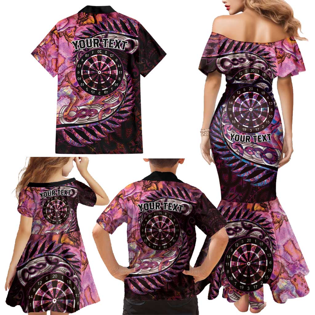 New Zealand Darts Personalised Family Matching Mermaid Dress and Hawaiian Shirt Aotearoa Silver Fern Pink Papua Shell Spirit LT9 - Polynesian Pride