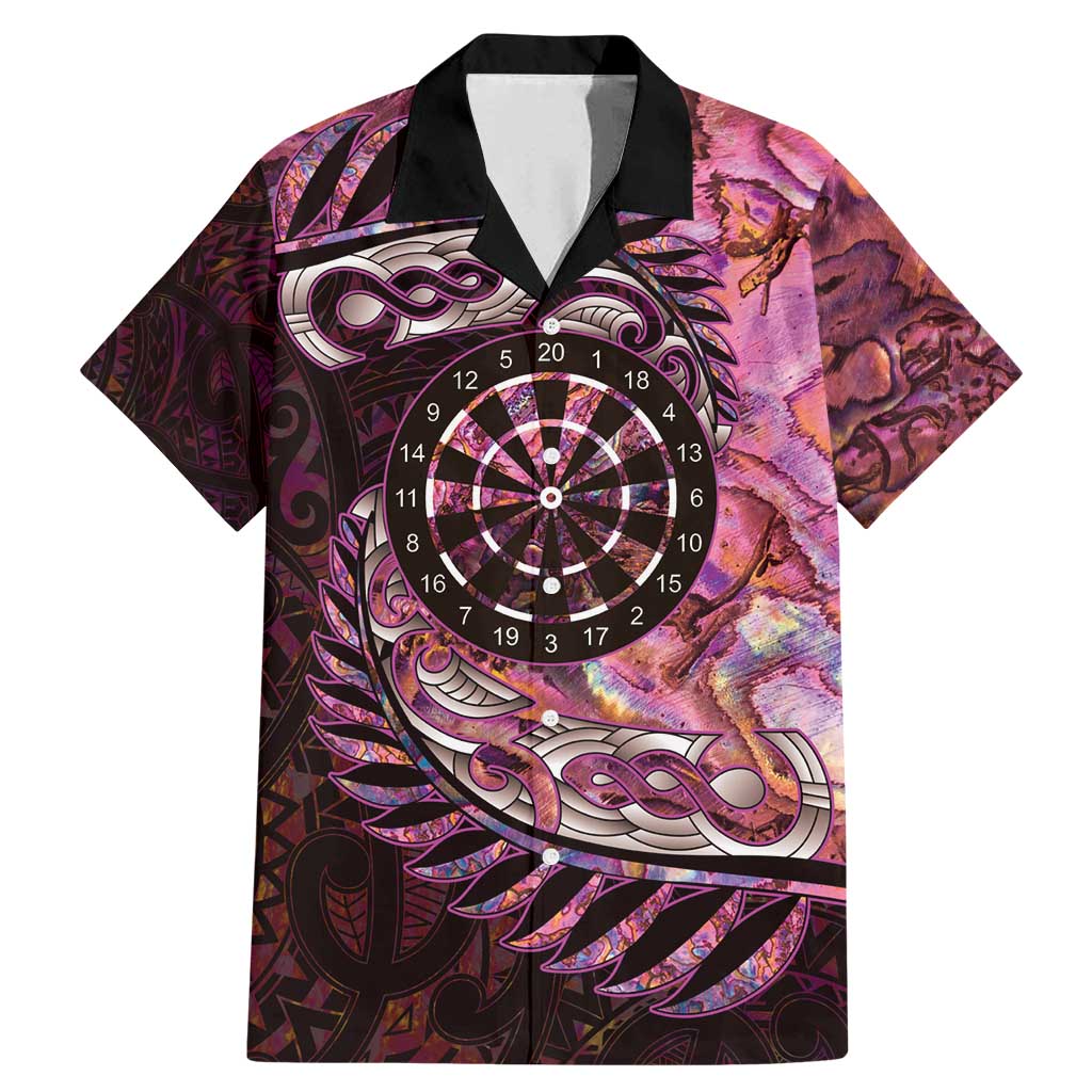 New Zealand Darts Personalised Family Matching Mermaid Dress and Hawaiian Shirt Aotearoa Silver Fern Pink Papua Shell Spirit LT9 Dad's Shirt - Short Sleeve Pink - Polynesian Pride