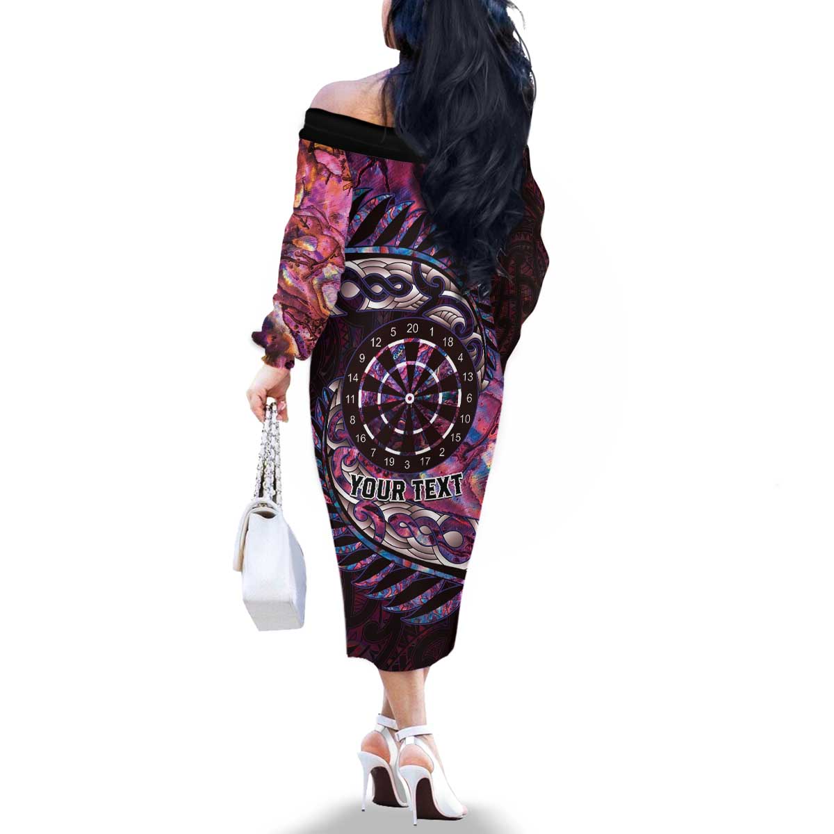 New Zealand Darts Personalised Family Matching Off The Shoulder Long Sleeve Dress and Hawaiian Shirt Aotearoa Silver Fern Pink Papua Shell Spirit LT9 - Polynesian Pride