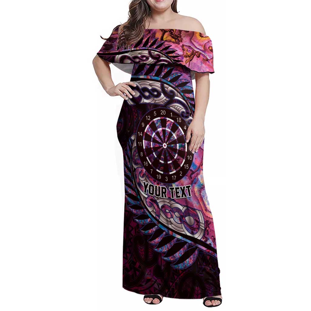 New Zealand Darts Personalised Family Matching Off Shoulder Maxi Dress and Hawaiian Shirt Aotearoa Silver Fern Pink Papua Shell Spirit LT9 Mom's Dress Pink - Polynesian Pride
