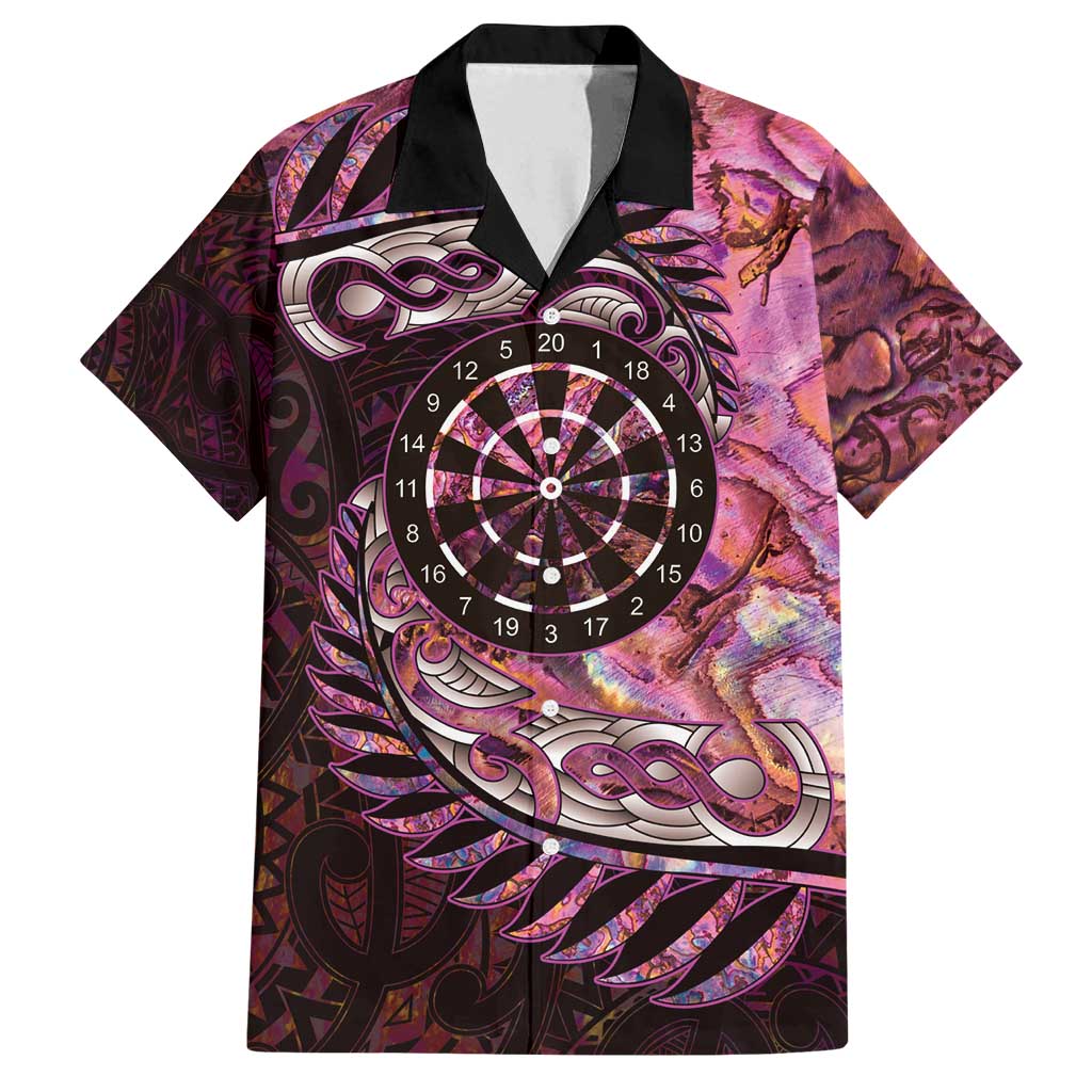 New Zealand Darts Personalised Family Matching Off Shoulder Short Dress and Hawaiian Shirt Aotearoa Silver Fern Pink Papua Shell Spirit LT9 Dad's Shirt - Short Sleeve Pink - Polynesian Pride