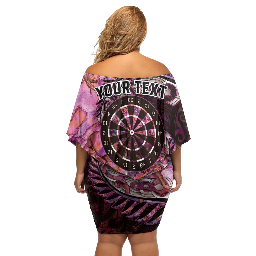 New Zealand Darts Personalised Family Matching Off Shoulder Short Dress and Hawaiian Shirt Aotearoa Silver Fern Pink Papua Shell Spirit LT9 - Polynesian Pride