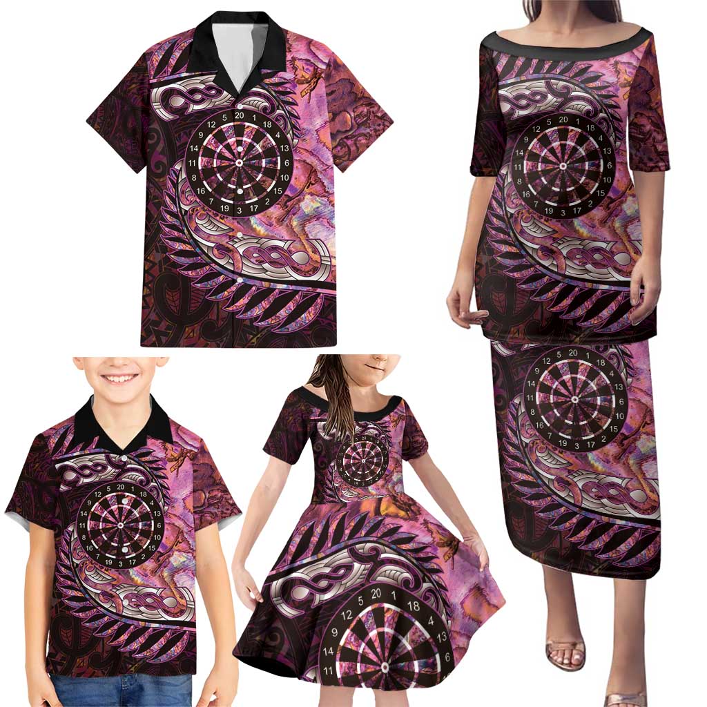 New Zealand Darts Personalised Family Matching Puletasi and Hawaiian Shirt Aotearoa Silver Fern Pink Papua Shell Spirit LT9 - Polynesian Pride