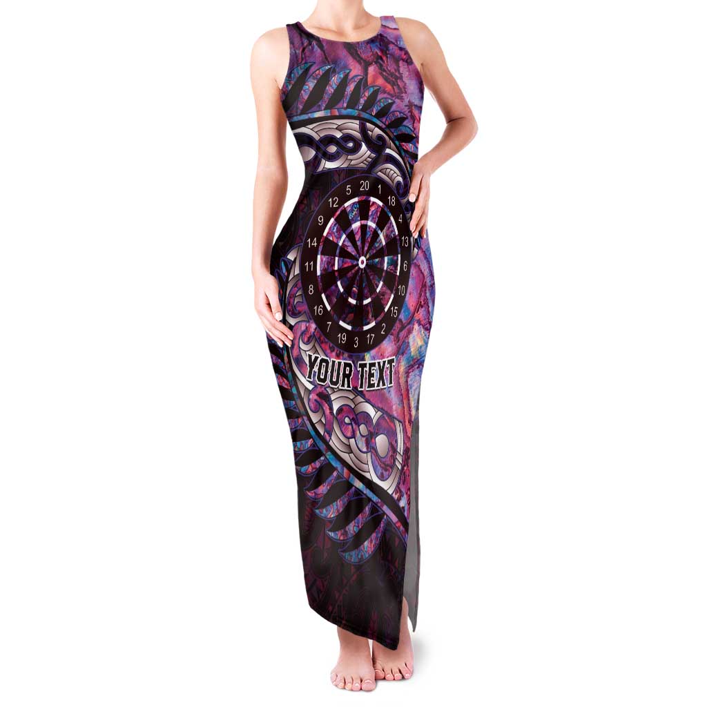 New Zealand Darts Personalised Family Matching Tank Maxi Dress and Hawaiian Shirt Aotearoa Silver Fern Pink Papua Shell Spirit LT9 Mom's Dress Pink - Polynesian Pride