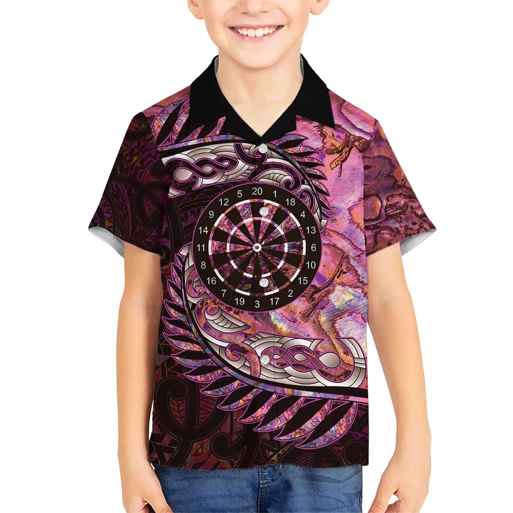 New Zealand Darts Personalised Kid Hawaiian Shirt Aotearoa Silver Fern Pink Papua Shell Spirit LT9 Kid Pink - Polynesian Pride