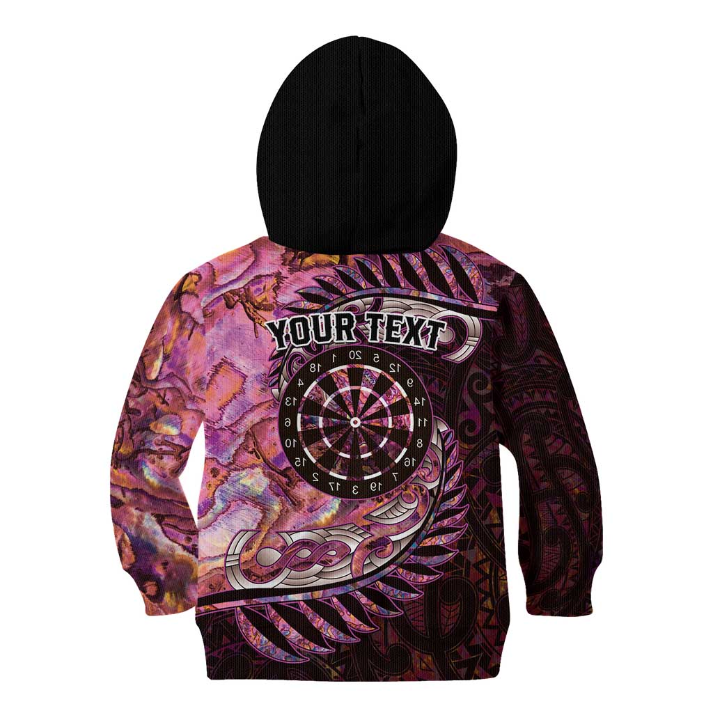 New Zealand Darts Personalised Kid Hoodie Aotearoa Silver Fern Pink Papua Shell Spirit LT9 - Polynesian Pride
