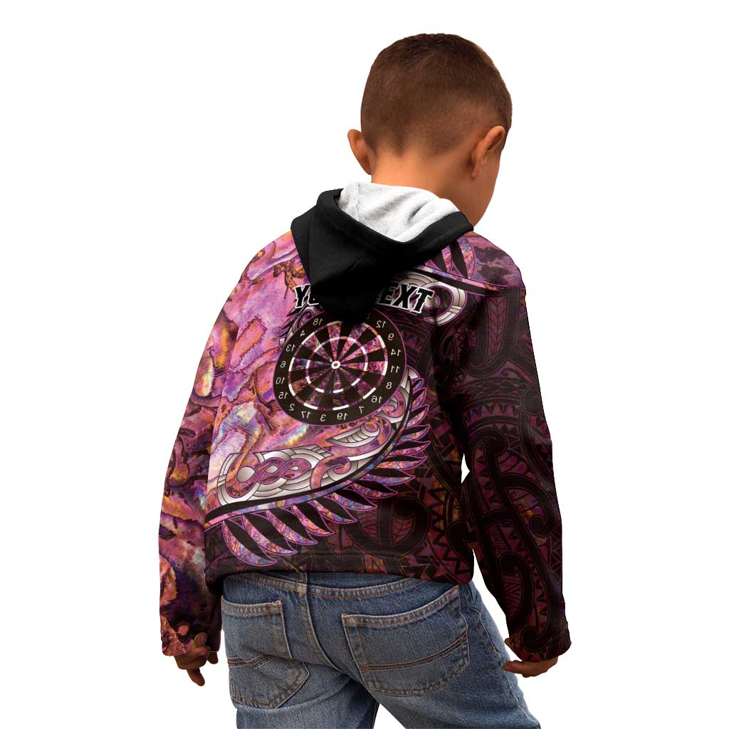 New Zealand Darts Personalised Kid Hoodie Aotearoa Silver Fern Pink Papua Shell Spirit LT9 - Polynesian Pride