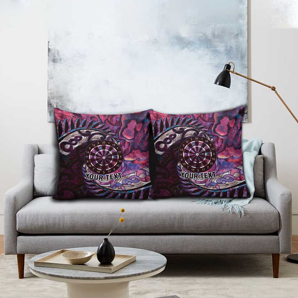 New Zealand Darts Personalised Pillow Cover Aotearoa Silver Fern Pink Papua Shell Spirit - Polynesian Pride