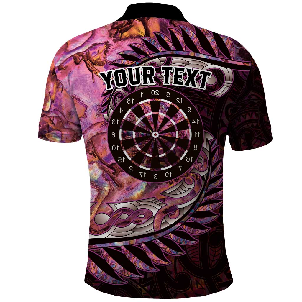 New Zealand Darts Personalised Polo Shirt Aotearoa Silver Fern Pink Papua Shell Spirit LT9 - Polynesian Pride
